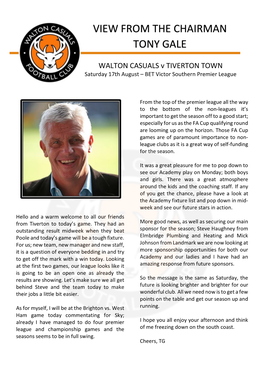 View from the Chairman Tony Gale