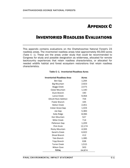 Appendix C Inventoried Roadless Evaluations