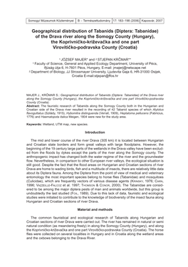 Geographical Distribution of Tabanids (Diptera: Tabanidae) of the Drava