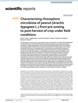 Characterizing Rhizosphere Microbiota of Peanut (Arachis Hypogaea L.) from Pre‑Sowing to Post‑Harvest of Crop Under Feld Conditions Ankit T