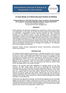 A Case Study on Critical Success Factors of Airasia