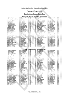 2019 British Swimming Championships Psych Sheet