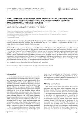 Plant Diversity of the Mid Silurian (Lower Wenlock, Sheinwoodian) Terrestrial Vegetation Preserved in Marine Sediments from the Barrandian Area, the Czech Republic