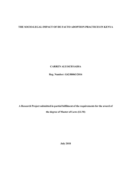 The Socio-Legal Impact of De Facto Adoption Practices in Kenya