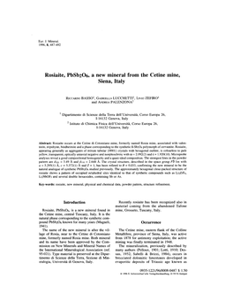 Rosiaite, Pbsb206, a New Mineral from the Cetine Mine, Siena, Italy