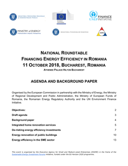 National Roundtable Financing Energy Efficiency in Romania 11 October 2018, Bucharest, Romania Athenee Palace Hilton Bucharest