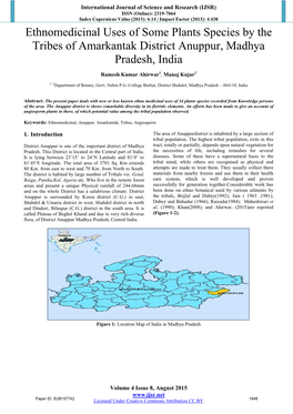 Ethnomedicinal Uses of Some Plants Species by the Tribes of Amarkantak District Anuppur, Madhya Pradesh, India