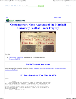 Marshall University Football Team Tragedy (1970)