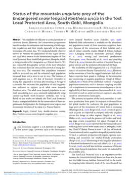 Status of the Mountain Ungulate Prey of the Endangered Snow Leopard Panthera Uncia in the Tost Local Protected Area, South Gobi, Mongolia