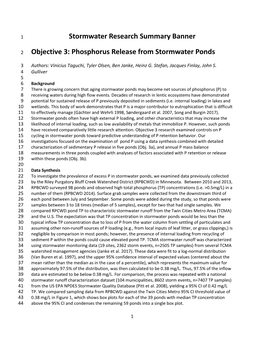 Objective 3: Phosphorus Release from Stormwater Ponds