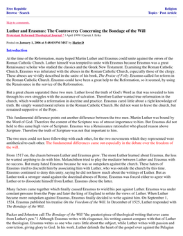 Luther and Erasmus: the Controversy Concerning the Bondage of the Will Protestant Reformed Theological Journal ^ | April 1999 | Garrett J