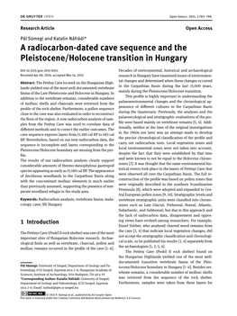 A Radiocarbon-Dated Cave Sequence and the Pleistocene/Holocene Transition in Hungary