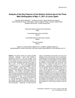 Analysis of the Key Features of the Seismic Actions Due to the Three Main Earthquakes of May 11, 2011 in Lorca, Spain