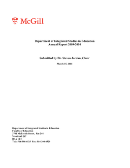 Department of Integrated Studies in Education Annual Report 2009-2010