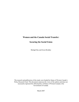 Women and the Canada Social Transfer
