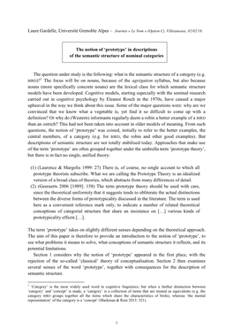 The Notion of 'Prototype' in Descriptions of the Semantic Structure of Nominal Categories the Question Under Study Is the F