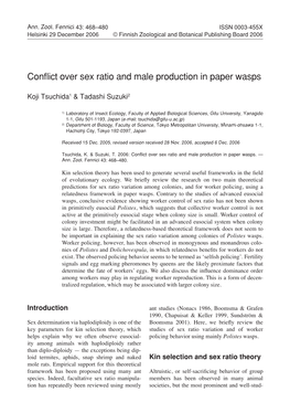 Conflict Over Sex Ratio and Male Production in Paper Wasps