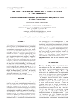 The Ability of Hybrid and Inbred Rice to Produce Ratoon in Tidal Swampland