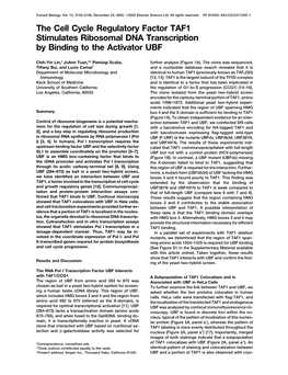 The Cell Cycle Regulatory Factor TAF1 Stimulates Ribosomal DNA Transcription by Binding to the Activator UBF