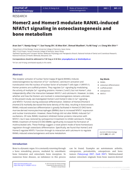 Homer2 and Homer3 Modulate RANKL-Induced Nfatc1 Signaling in Osteoclastogenesis and Bone Metabolism