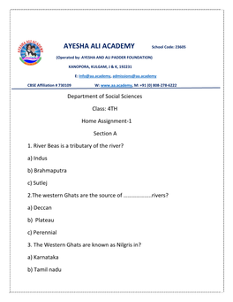 AYESHA ALI ACADEMY School Code: 23605