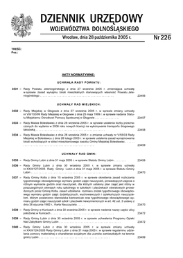 DZIENNIK URZĘDOWY WOJEWÓDZTWA DOLNOŚLĄSKIEGO Wrocław, Dnia 28 Października 2005 R