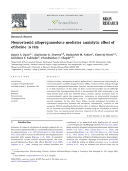 Neurosteroid Allopregnanolone Mediates Anxiolytic Effect of Etifoxine in Rats