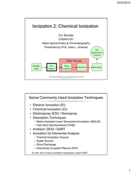 Ionization 2: Chemical Ionization