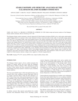 Stable Isotope and Mercury Analyses of the Galapagos Islands Seabird Community