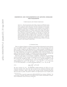 EXISTENCE and NON-EXISTENCE of LENGTH AVERAGES for FOLIATIONS 3 Singularity Or a Singular Point