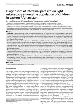 Diagnostics of Intestinal Parasites in Light Microscopy Among the Population of Children in Eastern Afghanistan