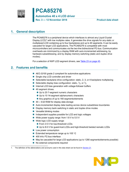 PCA85276 Automotive 40 X 4 LCD Driver Rev