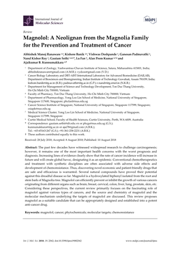 Magnolol: a Neolignan from the Magnolia Family for the Prevention and Treatment of Cancer