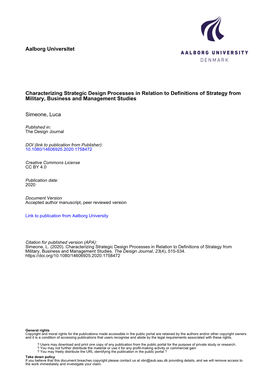 Characterizing Strategic Design Processes in Relation to Definitions of Strategy from Military, Business and Management Studies