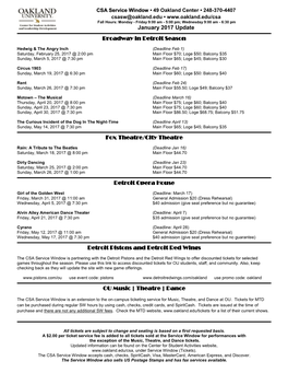 January 2017 Update Broadway in Detroit Season Fox Theatre/City