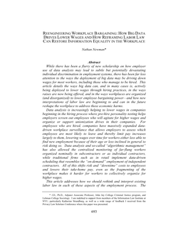 Reengineering Workplace Bargaining: How Big Data Drives Lower Wages and How Reframing Labor Law Can Restore Information Equality in the Workplace