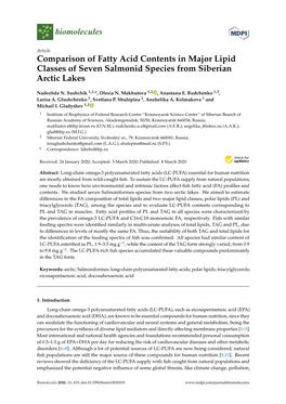 Comparison of Fatty Acid Contents in Major Lipid Classes of Seven Salmonid Species from Siberian Arctic Lakes