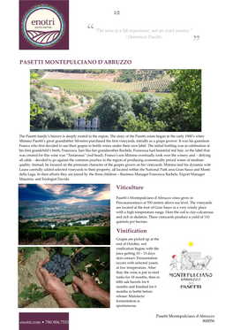 PASETTI MONTEPULCIANO D'abruzzo Viticulture Vinification