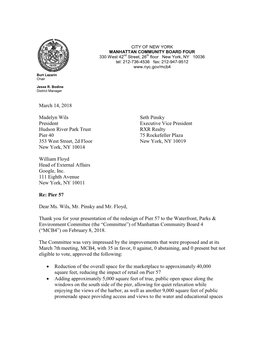 Letter to HRPT, Google & RXR Realty Re Pier 57