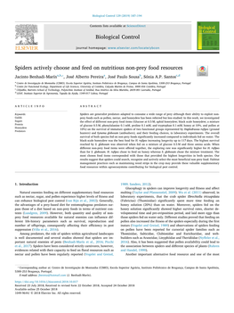 Spiders Actively Choose and Feed on Nutritious Non-Prey Food Resources T ⁎ Jacinto Benhadi-Marína,B, , José Alberto Pereiraa, José Paulo Sousab, Sónia A.P