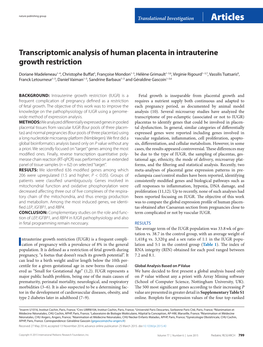 Transcriptomic Analysis of Human Placenta in Intrauterine Growth Restriction