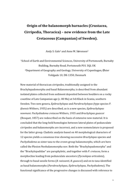 Origin of the Balanomorph Barnacles (Crustacea, Cirripedia, Thoracica) – New Evidence from the Late Cretaceous (Campanian) of Sweden)