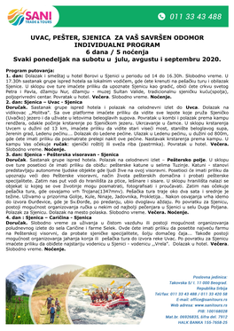 UVAC, PEŠTER, SJENICA ZA VAŠ SAVRŠEN ODOMOR INDIVIDUALNI PROGRAM 6 Dana / 5 Noćenja Svaki Ponedeljak Na Subotu U Julu, Avgustu I Septembru 2020