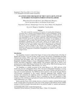 An Annotated Checklist of the Vascular Plants of Sundarban Mangrove Forest of Bangladesh