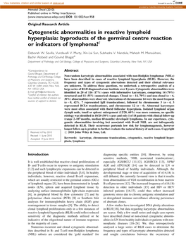 Cytogenetic Abnormalities in Reactive Lymphoid Hyperplasia: Byproducts of the Germinal Centre Reaction Or Indicators of Lymphoma?Y