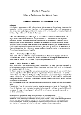 Statuts De L'association Assemblée Fondatrice Du 6 Décembre 2019