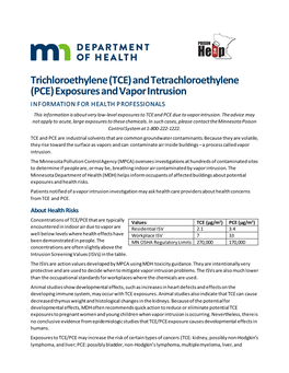 (TCE) and Tetrachloroethylene (PCE) Exposures and Vapor Intrusion