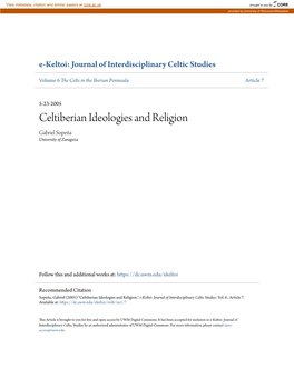 Celtiberian Ideologies and Religion Gabriel Sopeña University of Zaragoza