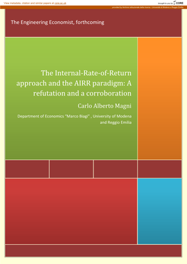 The Internal-Rate-Of-Return Approach and the AIRR Paradigm: a Refutation and a Corroboration Carlo Alberto Magni