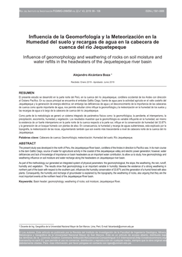 Influencia De La Geomorfología Y La Meteorización En La Humedad Del Suelo Y Recargas De Agua En La Cabecera De Cuenca Del Río Jequetepeque